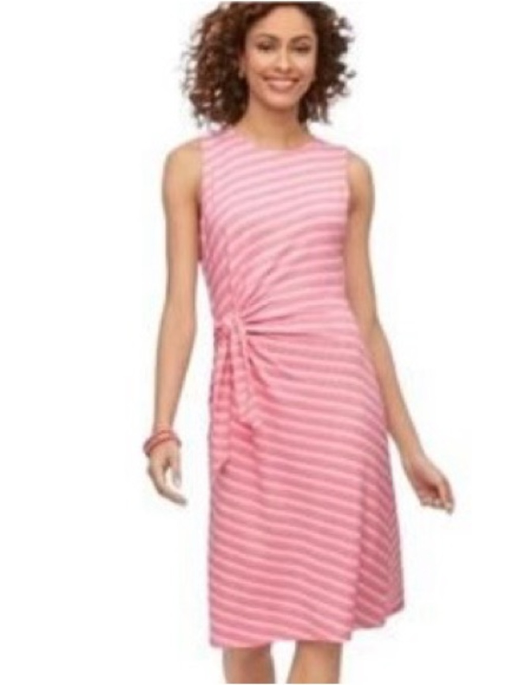 🆕 Talbots Dress Pink White Stripe Faux Wrap Tie Sleeveless 0 2 XS